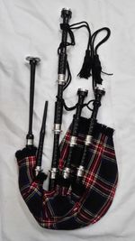 Full Size Professional Black Bagpipe Rosewood Silver Mount Black Stewart Bagpipe