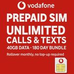 Pre Paid Sim Unlimited Calls Text 40GB Rollover