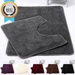 Microfibre Bath Mat 2 Piece Pedestal Set Ultra Soft Non Slip Plain Bathroom Rug
