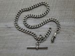 Antique English 925 Sterling Silver Albert Watch Chain 14.5" & T-bar, c1926, 45g