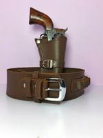Cowboy Gun Holster Belt Brown Genuine Leather Pistol & Revolver Gun Ammo Belt