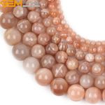 Natural Round Sunstone Charm Gemstone Loose Beads For Jewelry Making Strand 15"