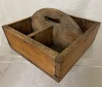 Vintage Carpenters Tool Box Tote Wood Caddy Primitive Wooden  3 Compartments