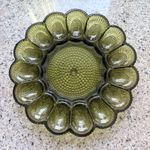 Vintage Indiana Glass Olive Green Hobnail Deviled Egg Dish Tray Plate MCM