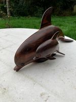 Two Dolphin Smooth Wooden Sculpture