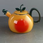 Copco Vintage Enamel Metal Peach Tea Kettle Whistling Stovetop Model 0404
