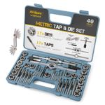 Tap and Die Set 40Pcs Metric Size M3 to M12 Bearing Steel Threading Tool Hi-Spec