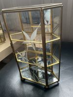 VINTAGE MINIATURE BRASS & GLASS MIRRORED BACK DISPLAY CABINET & 4 SWAROVSKI
