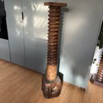 Antique French Wine Press Corkscrew Pedestal Stand Plant Stand Jardiniere