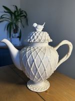 Vintage Cottagecore Cream Ceramic Lacework Ornate Tea Pot Bird Lid Paris Royal