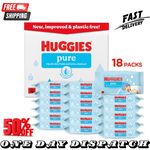 Huggies Pure Plastic Free Baby Wipes - Pack of 18 864 Wipes 99% Water Wet Wipes