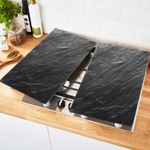 Pack 2 Glass Chopping Cutting Board Kitchen Hob Oven Cover Marble Black Slate