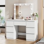 WOLTU Dressing Table with Led Lights Large Mirror 7 Drawers White Makeup Desk