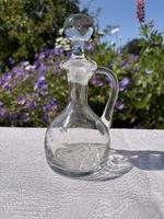 Vintage Glass Vinegar Oil Bottle Jug with Stoppers Etched Floral Design