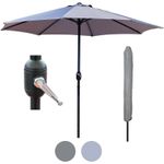 Garden Table Parasol Patio Crank Handle Umbrella Sun Shade Waterproof Grey 2.7M