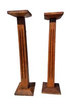 PAIR ANTIQUE OAK WOOD HAT BUST DISPLAY STANDS COLUMNS 46 cm
