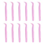 12 Pack Plastic Tweezers for Crafts, 4.5" Bent Tweezers Bulk(Purple)