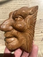 Antique OAK Hand Carved Grotesque Face Head Wooden Decor
