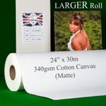 24" x 30m 340gsm Inkjet COTTON Canvas Roll (Matte) Water Resistant 100% Cotton