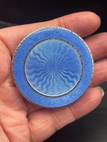 Guilloche enamel and solid silver ladies compact antique Art Deco