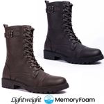Ladies Army Boots Women Combat Military Ankle Lace Up Zip Biker Riding Boots