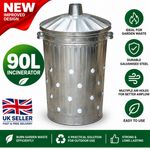 90L GALVANIZED INCINERATOR GARDEN RUBBISH FIRE BIN PAPER LEAF WOOD WASTE BURNER