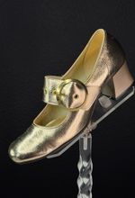 Vintage 1960s metallic gold Mary Jane shoes 7 heels pumps mod MCM buckle