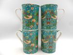 Set of 4 mugs in Strawberry Thief Teal Straight