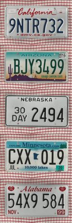 5 AMERICAN LICENSE LICENCE NUMBER PLATES as pictured  Arizona California