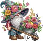 5D DIY Wheelbarrow Floral Gardening Gnome Diamond Art  40x30cm Canvas UK COMPANY