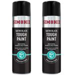 2x Simoniz Satin Black Tough Paint Spray Aerosol Smooth Finish Quick Dry 500ml