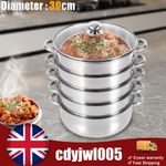 30CM 5 Tier Cook Food Veg Pot Large Stainless Steel Steam Cooker Steamer Kitchen