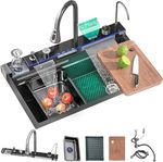 LED Inset Kitchen Sink Set Stainless Steel Large Bowl Mixer Tap Waste Kits Hose