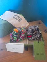 Gucci Flora & GG Pattern Fabric Scrunchie Set with Scarf, Grey/Multicolour