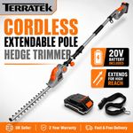 Terratek Cordless Hedge Trimmer Long Reach 20V 2.4m Pole Cutter Battery