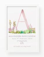PERSONALISED PETER RABBIT POSTER. PRINT GIFT NEW BABY BIRTH CHRISTENING BAPTISM
