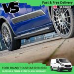 FITS FORD TRANSIT CUSTOM SWB 18 23 GLOSS BLACK SIDE STEP BARS 4 STEPS SLASH CUT