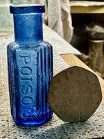 Tiny 1890 Cobalt Blue “POISON” Bottle - 1 or 2 Drams Only (K621)
