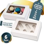 6 hole Cupcake boxes with Clear Window & Inserts in Pack of 5, 10, 25, 50, 100