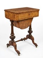STUNNING VICTORIAN FIGURED WALNUT INLAID SEWING/WORK TABLE (Circa 1870)