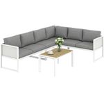 Outsunny 6 Seater Metal Garden Furniture Corner Sofa Set, White