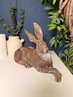 Rustic Hare Ornament | Lying Rabbit Sculpture | Woodland Country Cottage Decor |