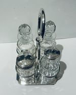 Silver plate Vintage 4 bottle cruet condiment set  
