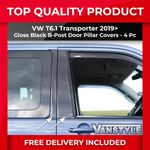 FITS VW T6.1 TRANSPORTER 2019> 4 PC GLOSS BLACK B-POST DOOR PILLAR GUARD COVERS