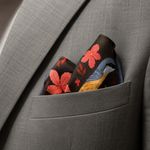 Premium Silk Pocket Square | Winter Birds & Leaves Pattern | Gift for Him