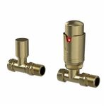 Straight Brushed Brass Thermostatic Radiator Valve Pack - 15mm Central Heating