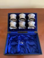 Antique English Sterling Napkin Rings Set of 6 Numbered Fitted Box Hallmarked