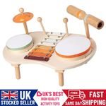 Drum Set for Toddlers Wooden Musical Toys Kids 5 in 1 Instrumental xylophone kit