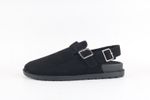 BLACK FAUX SUEDE BUCKLE DETAIL CLOGS
