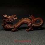 6 Inch Old Japanese Boxwood Hand Carved Dragon Loong Statue Netsuke Collection